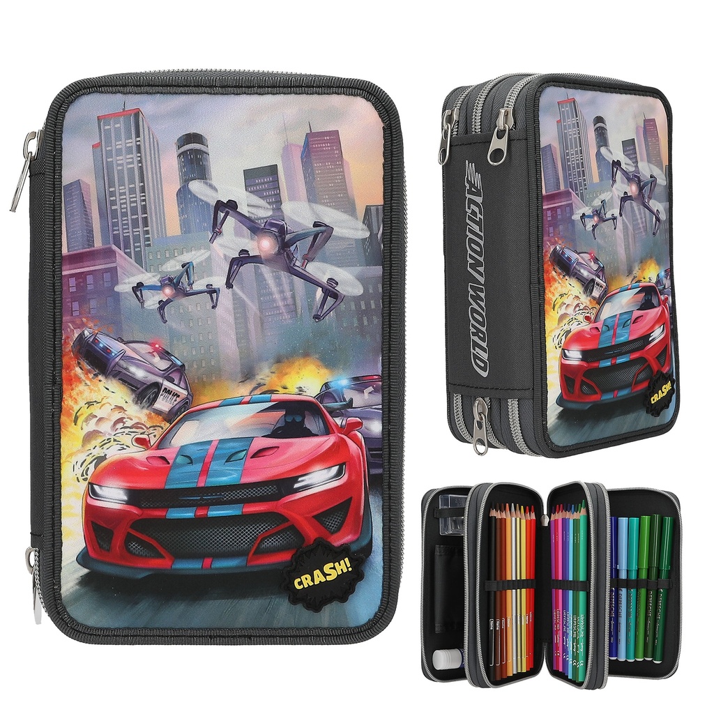 [dep13981] Action World 3 Fach Federtasche LED Drohne